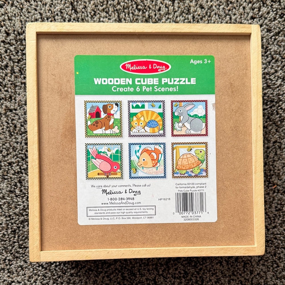 Melissa & Doug Wooden Cube Puzzle - Bright Pet Scenes